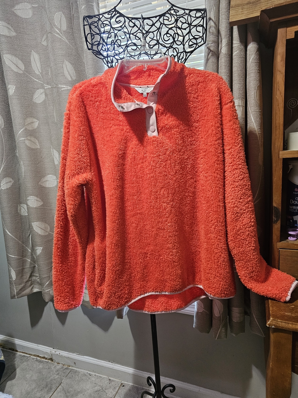 crown & ivy Coral Snap-Front Sherpa Pullover with Contrast Trim